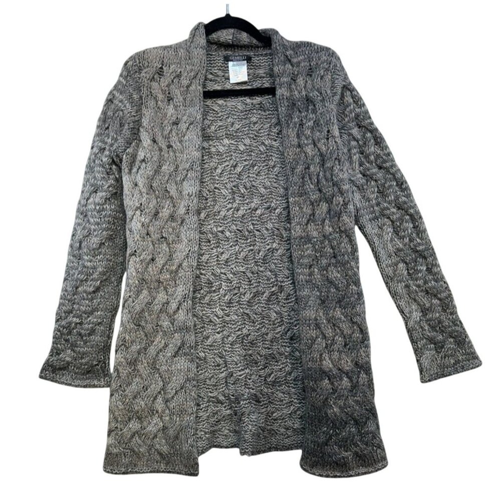 Gemelli Cable Knit Open Front Cardigan Sweater S/P Grey Acrylic & Mohair Blend M